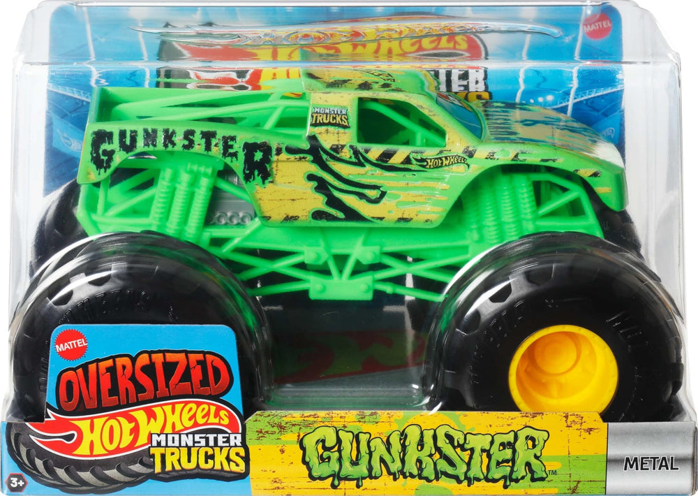 Hot Wheels Monster Trucks stunt play with big tires inspires action.