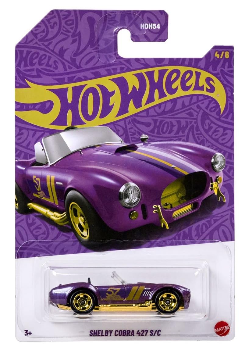 Hot Wheels Pearl and Chrome Shelby Cobra 427 S/C in purple, ideal for display and collection.