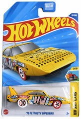 Hot Wheels Plymouth Superbird Art Car Yellow in 1:64 scale for display and collection.
