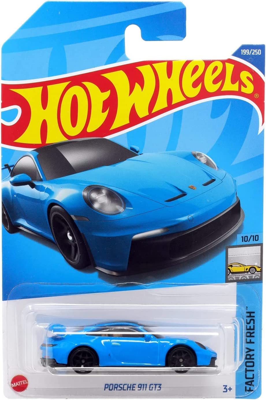 Hot Wheels Porsche 911 GT3 die-cast car, top view, ideal for display and collection.