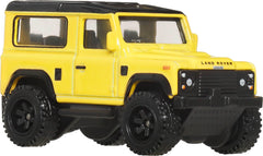 Hot Wheels Land Rover Defender 90 from an angle shot highlighting authentic detailing.