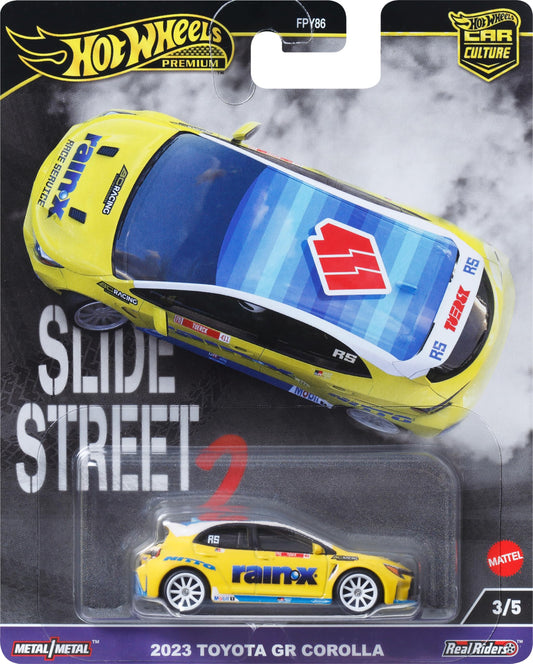 Hot Wheels Premium Car Culture Toyota Corolla GR slide street vehicle for display and collection.