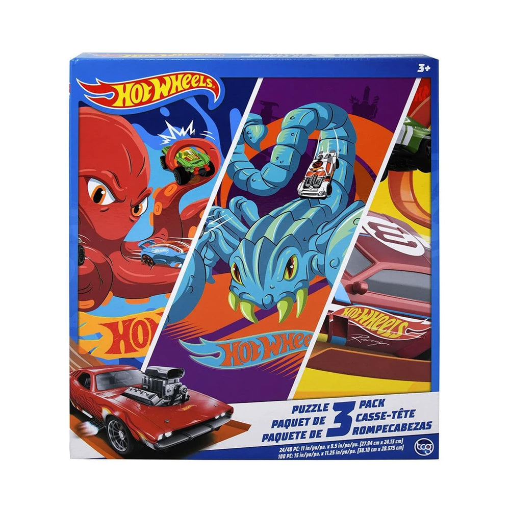 Hot Wheels puzzles trio scenes: colorful branded images spark imaginative play.