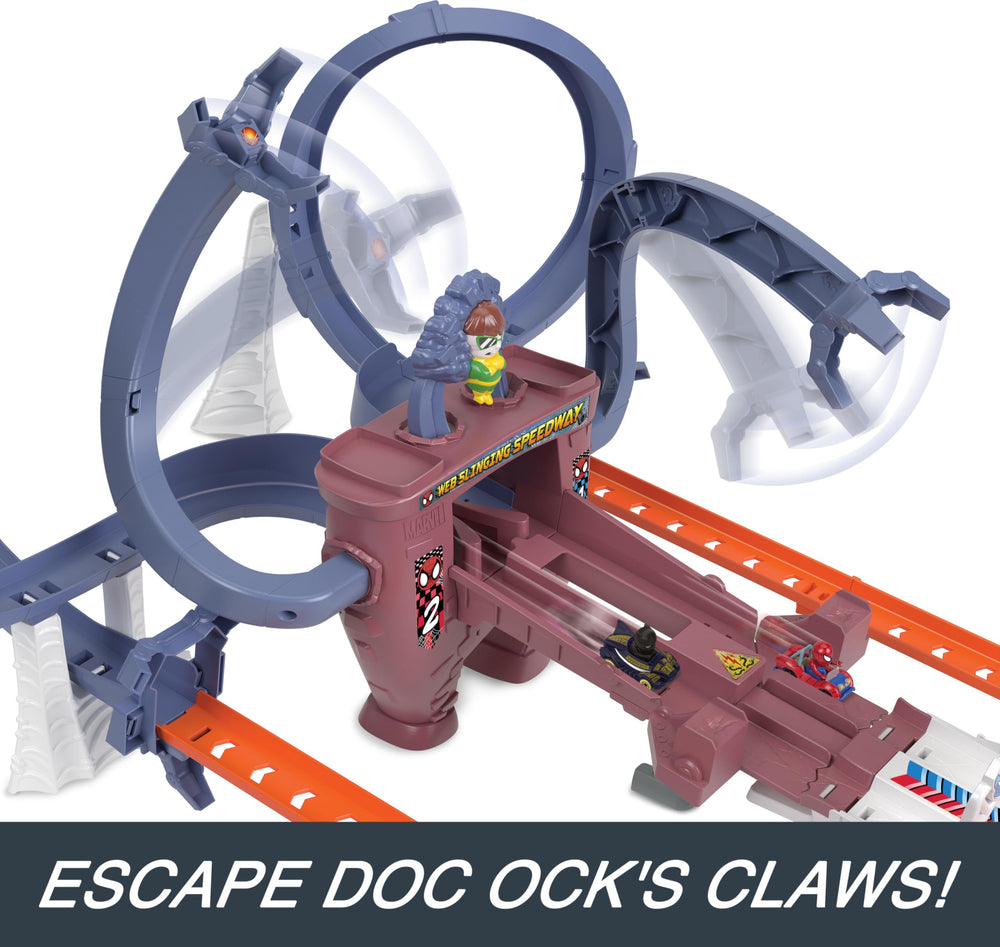 Hot Wheels RacerVerse bridge with Doc Ock claws adding surprise interactions.