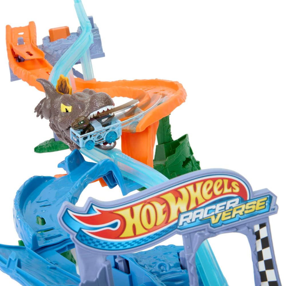 Hot Wheels RacerVerse Velociraptor racer speeding on the track