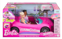 Two Barbie dolls can ride in the Hot Wheels RC Barbie Convertible.