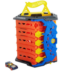 Hot Wheels Roll Out Raceway bucket with lid closed showing storage capacity