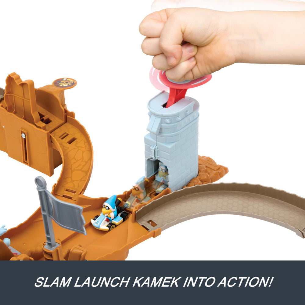 Hot Wheels slam launcher action for high-energy Kamek launches.