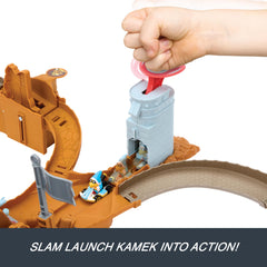 Hot Wheels slam launcher action for high-energy Kamek launches.