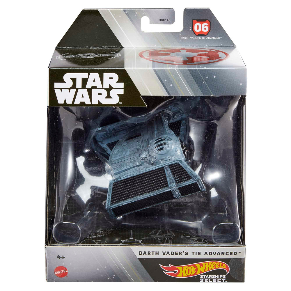 Hot Wheels Darth Vader's TIE Advanced on display stand enhances your Star Wars collection.