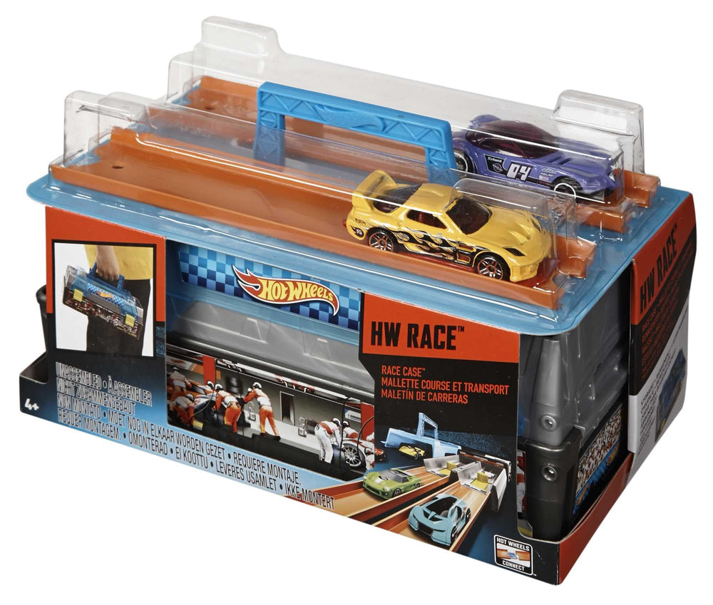 Hot Wheels storage case holds up to 12 cars for organized travel.