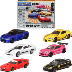 Hot Wheels Streets of Japan 6-pack front view shows vibrant, collectible 1:64 die-cast cars.