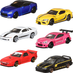Hot Wheels Streets of Japan 6-pack side view highlights detailed metal bodies.