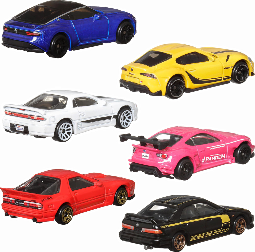 Hot Wheels Streets of Japan 6-pack top view captures the deco styles.