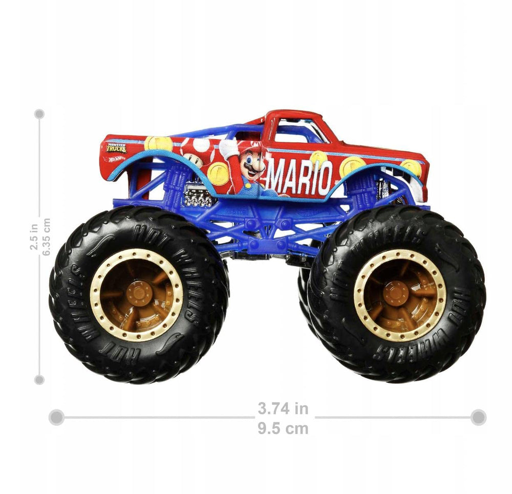 Hot Wheels Super Mario Monster Trucks Series decal detail showcases vibrant graphics.
