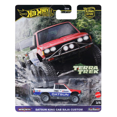 Hot Wheels Terra Trek Datsun King Cab Baja Custom with Real Riders tires for authentic display.