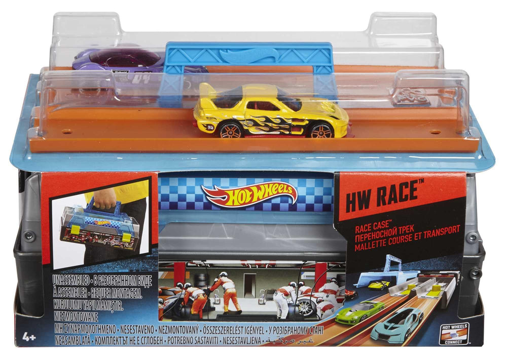 Hot Wheels track piece connected with other sets expands racing possibilities.