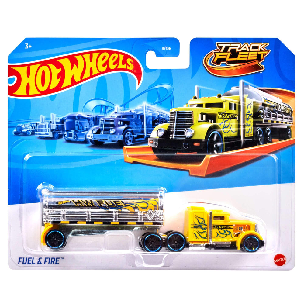 Hot Wheels truck stunt assortment on display for kids and collectors.