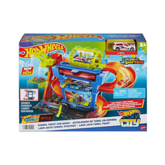 Hot Wheels Tunl Twist Car Wash entrance with color-shifter car for warm water change