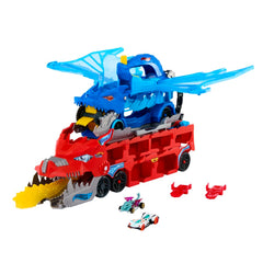 Hot Wheels Ultimate Dual Dragon Transporter front view invites imaginative play with a bold dragon hauler