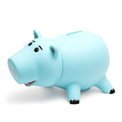HOTFUN Hamm piggy bank blue side view showing durable plastic