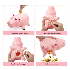 HOTFUN pink piggy bank with removable head for playful interaction.