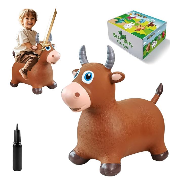 HotMax Bouncy Animal Hopper brown cow side view for active playtime.