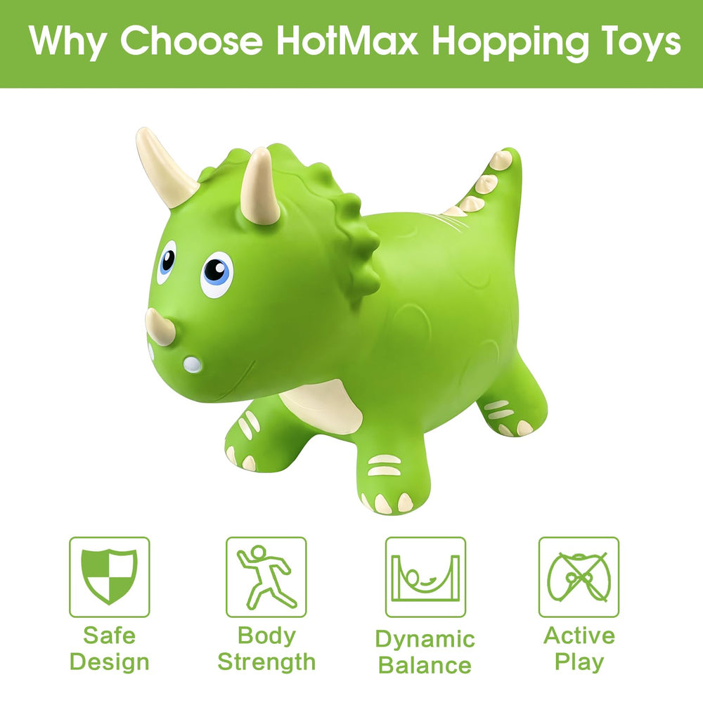 HotMax dinosaur bouncy horse inflated setup shows easy storage and portability