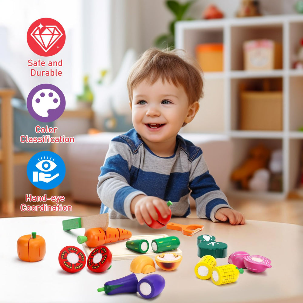 HOTMOODSY child cutting vegetables to build fine motor skills.