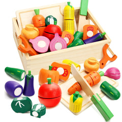 HOTMOODSY wooden play food set with vegetables for imaginative kitchen pretend play.