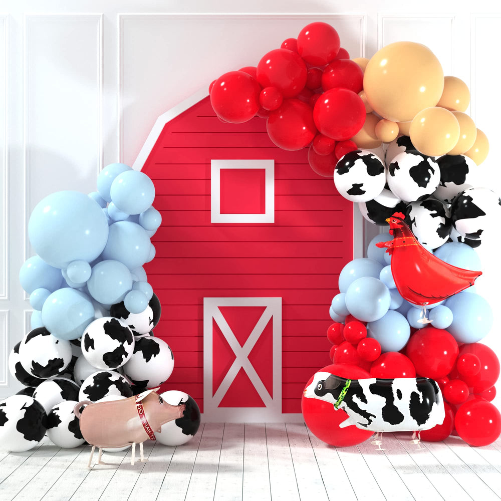 House of Party cow foil balloon detail adds a festive focal point.