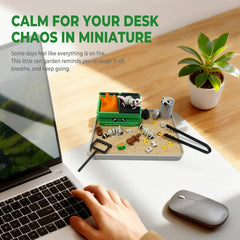 HouseBegan desk scene with raccoons, highlighting playful desk chaos near focus.