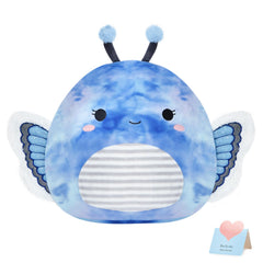Houwsbaby blue butterfly plush pillow front view for cozy cuddles.
