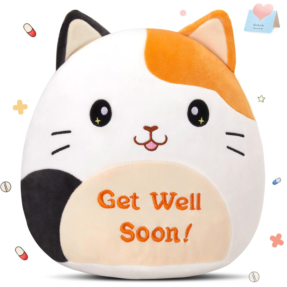 Houwsbaby Get Well Soon Calico Cat Pillow, 12 inch, cozy recovery companion