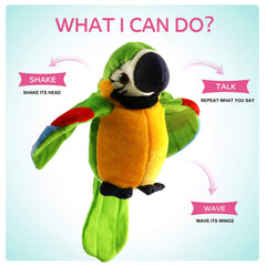 Houwsbaby parrot plush with wings in mid-flap, engaging playtime.