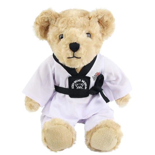 Houwsbaby Taekwondo Teddy Bear wearing a black belt for martial arts-inspired play.