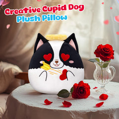 Houwsbaby Valentine ornamental pillow enhances bedroom decor with playful canine charm.