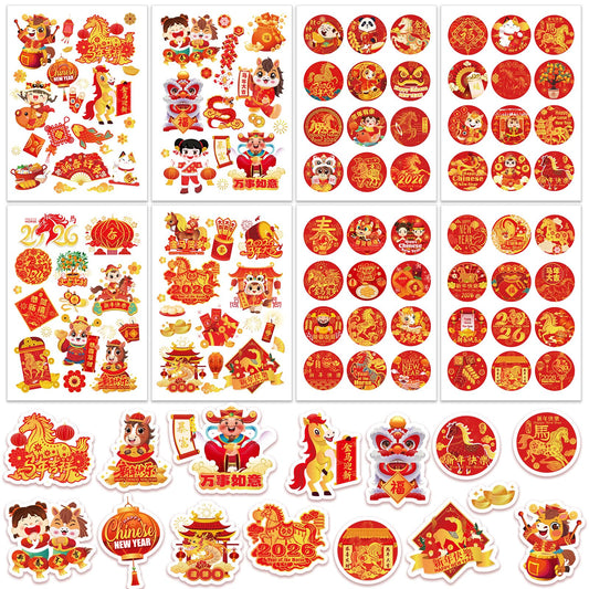HOWAF Chinese New Year stickers setβ24 sheets for festive gift wrapping and decor.