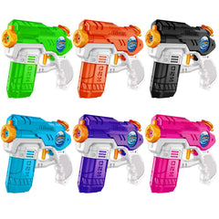 HozHoy water guns 6-pack in vibrant colors for outdoor water battles and group play.