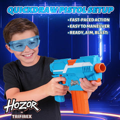 Hozor TriFireX pistol-mode rapid-draw setup for quick backyard skirmishes