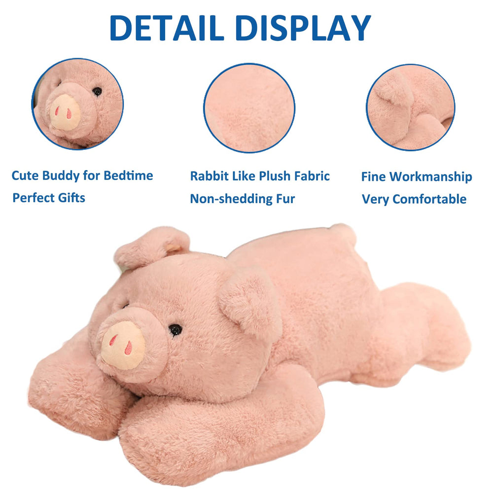 Hronsa weighted pig plush full-body pose on bed, ideal for lounging