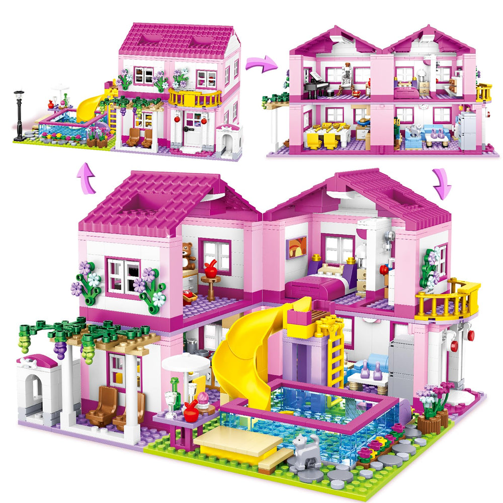 HSANHE Pink Girls Summer Villa House for imaginative building play.