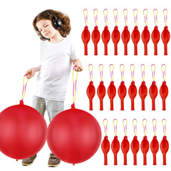 HSLCGF 24 red punch balloons with rubber band handle for safe, shared party fun.