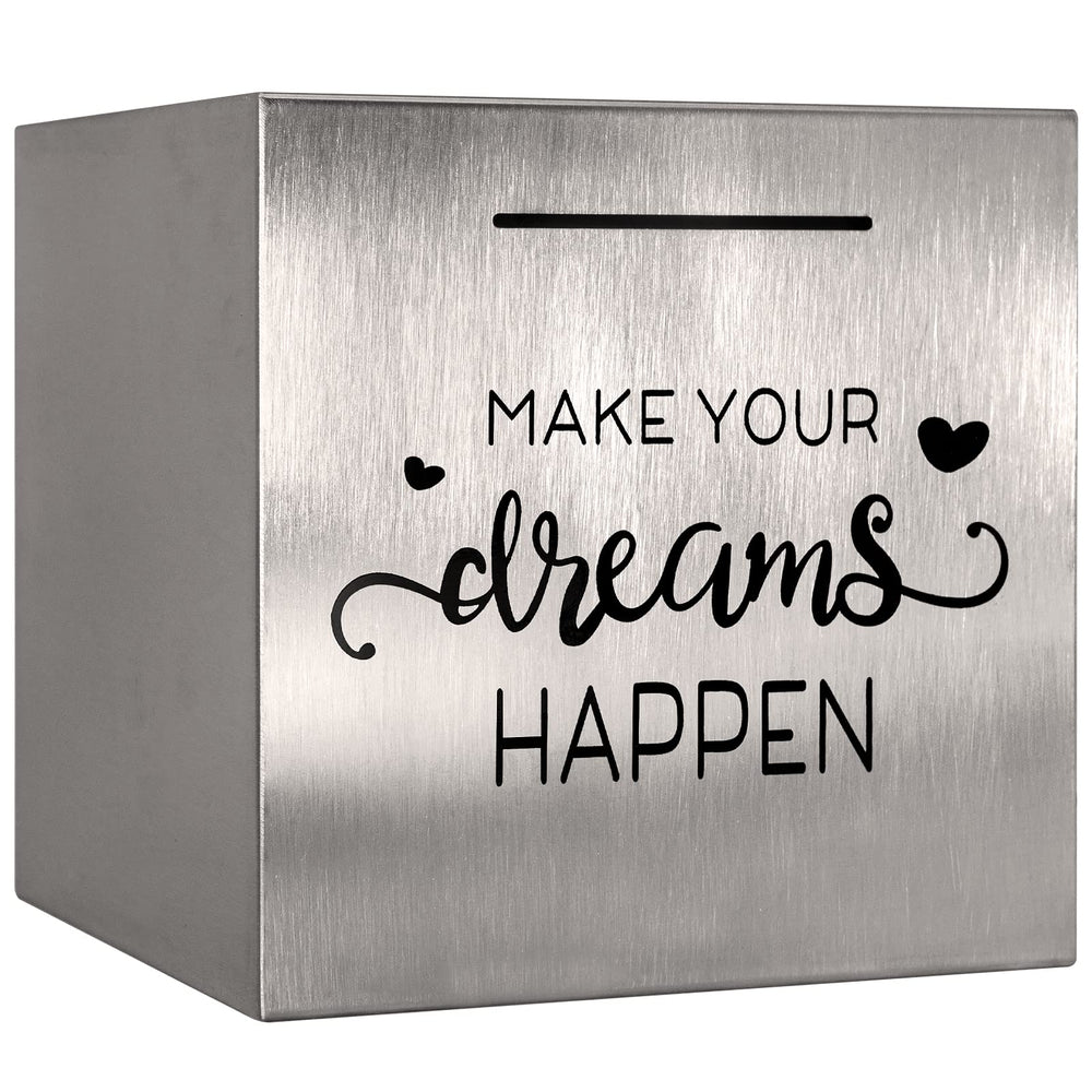 HuaArt stainless steel piggy bank with silvery finish for durable savings.