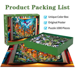 HUADADA The Magic Book of Fairy Tales 1000-piece puzzle includes glare-free poster for easy reference