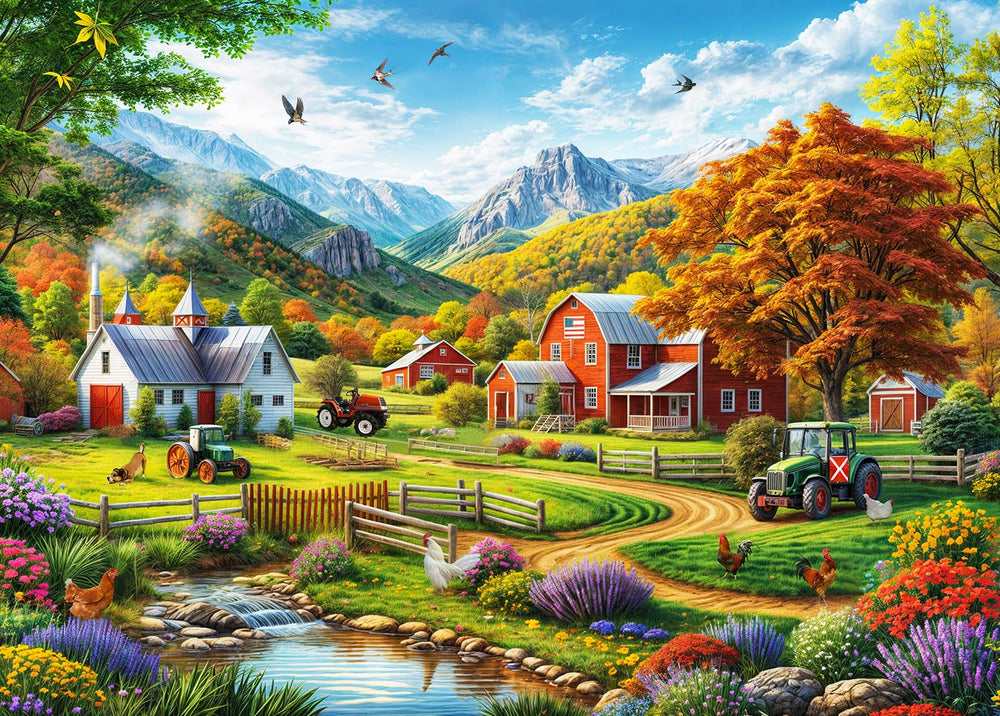HUADADA country-life 1000-piece artwork puzzle with poster included for focused family time.