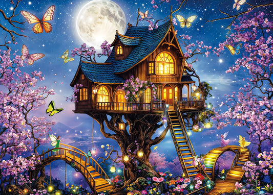 HUADADA Elf Tree House puzzle 1000 pieces for immersive family puzzle time.