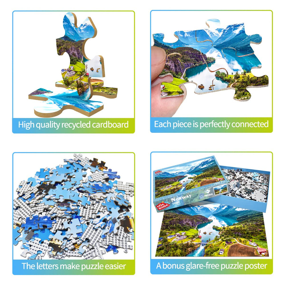 HUADADA Geiranger Fjord puzzle pieces laid flat for easy fitting