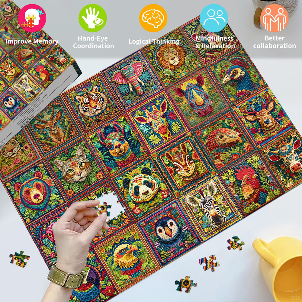 HUADADA puzzles animal group portraits with tigers, elephants, pandas for family challenge