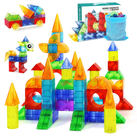 Huaker magnetic blocks form a translucent, colorful 3D structure
